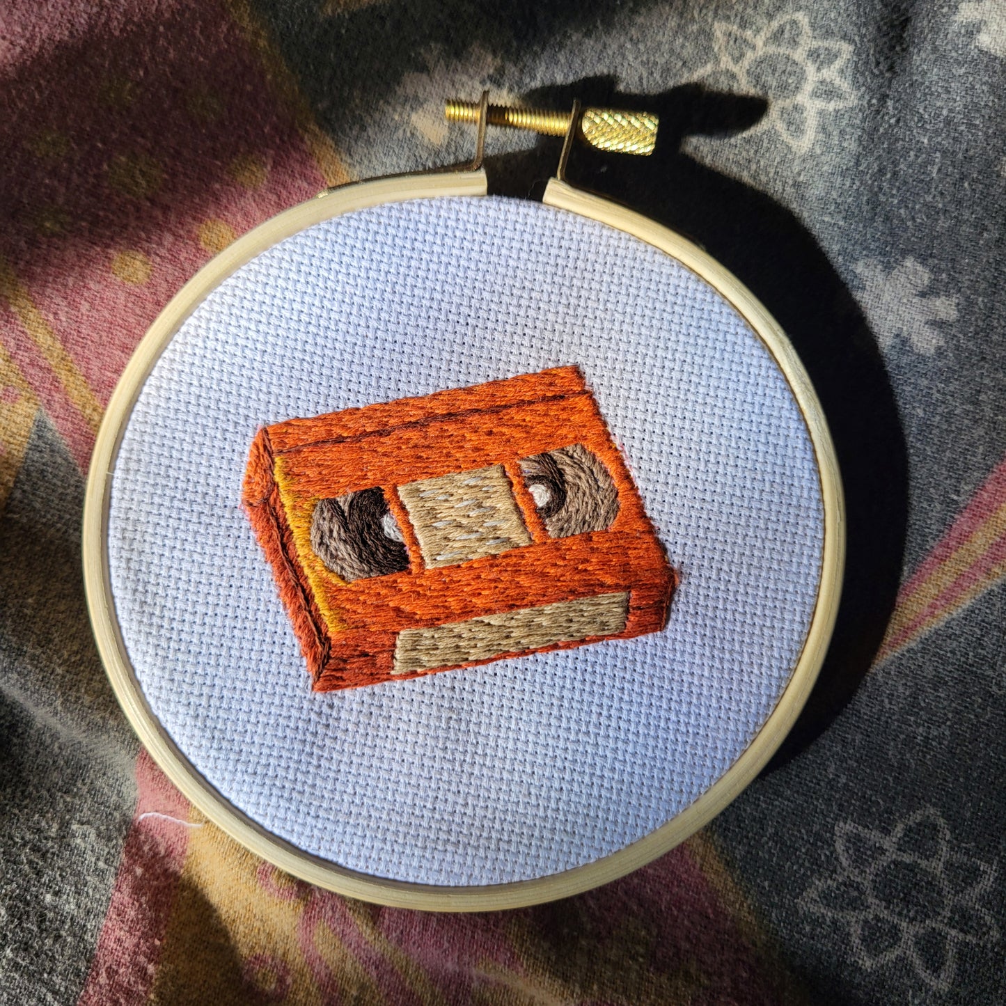 Orange VHS, Nostalgia, Handstitched Embroidery (patch or hoop art)