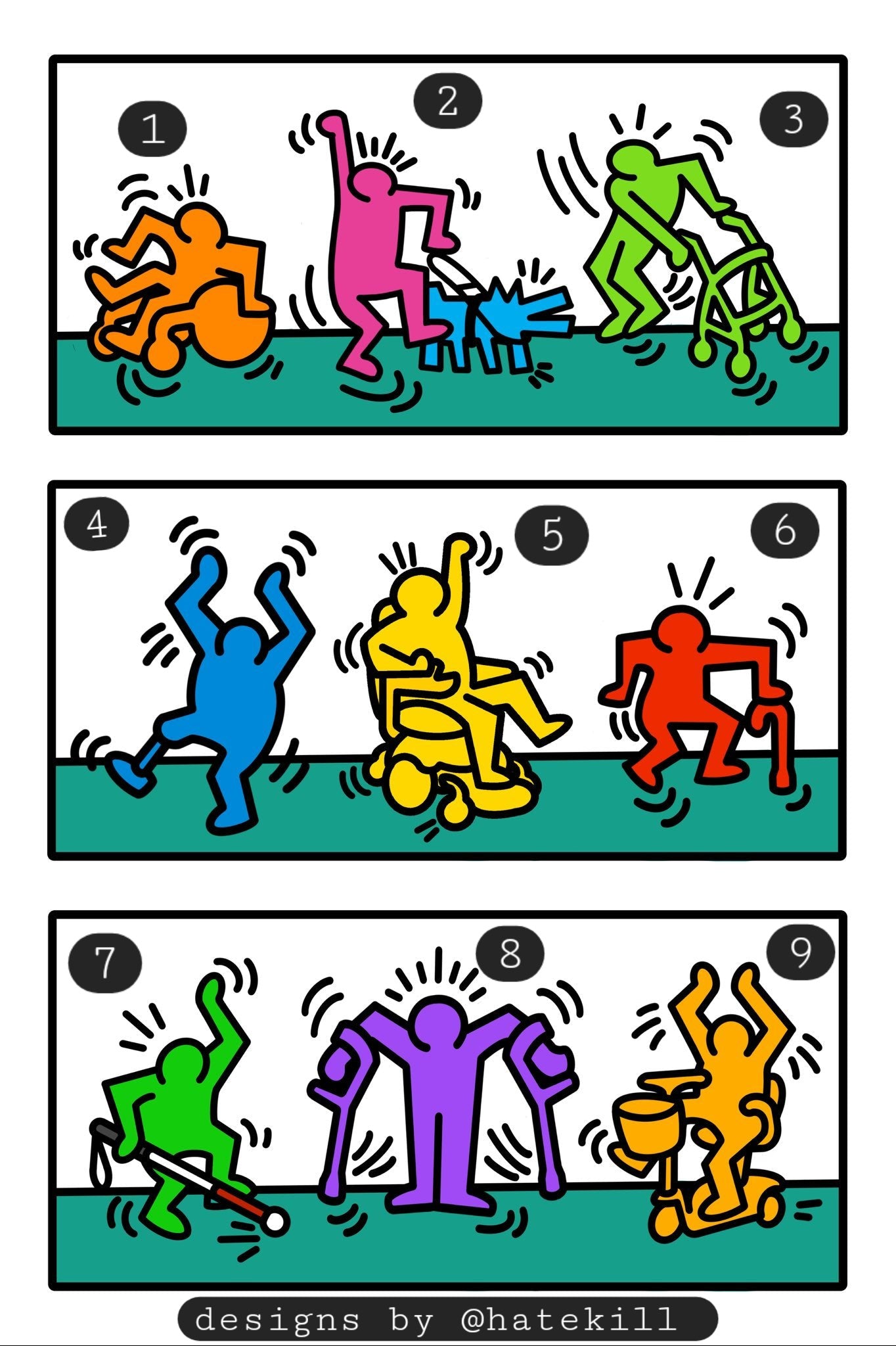 (#1,2,3) Cripple/Disabled Dancers, CHCxHateKill keith haring collab