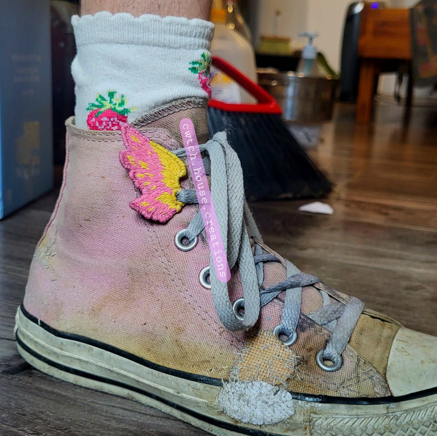 Mini (Hand Stitched) yellow & pink Shoe Wings *one-off*