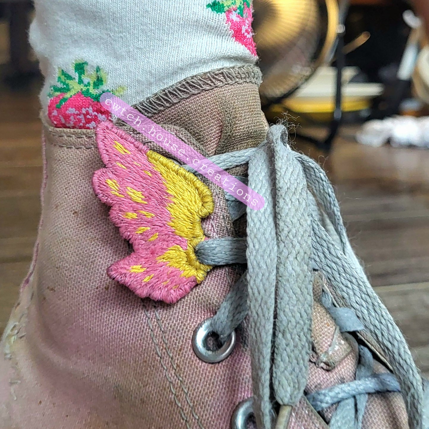Mini (Hand Stitched) yellow & pink Shoe Wings *one-off*