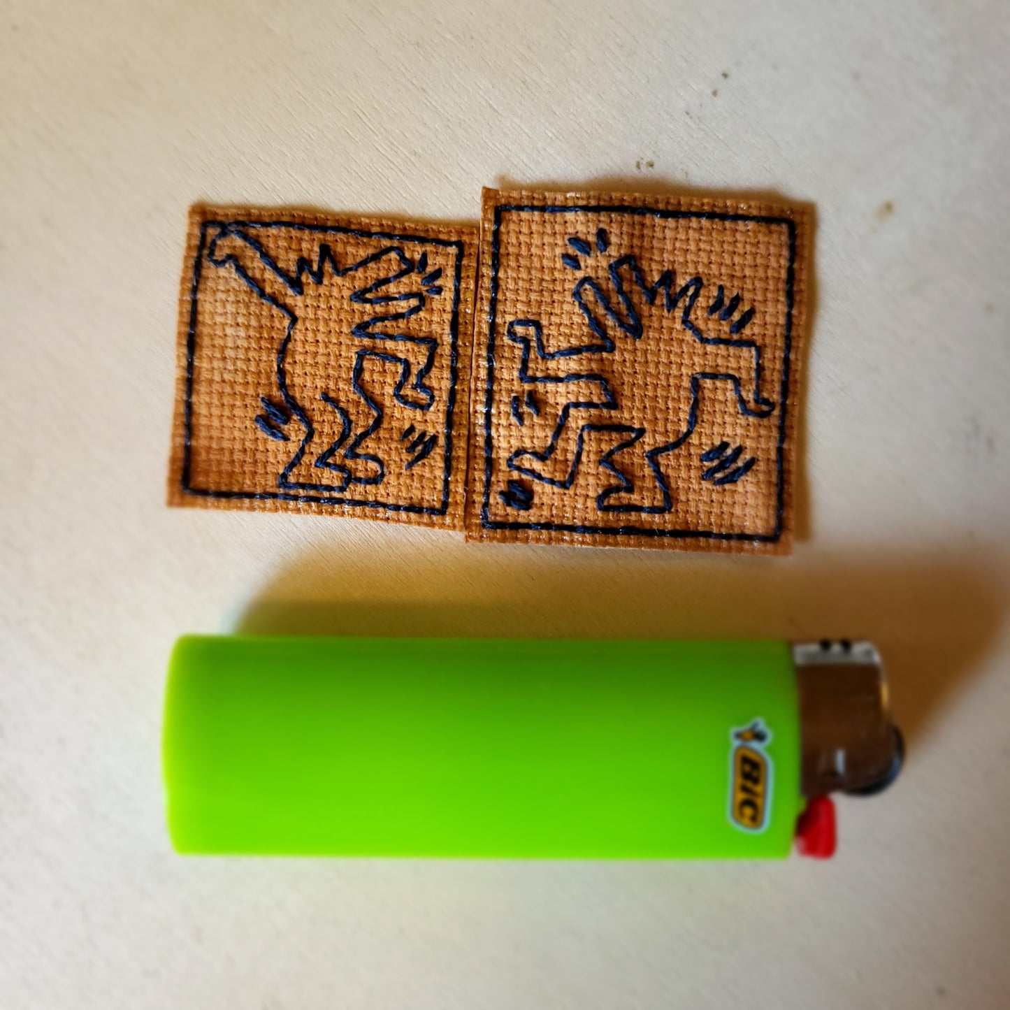 Dancing Dogs, hand stitched Keith Haring Patches