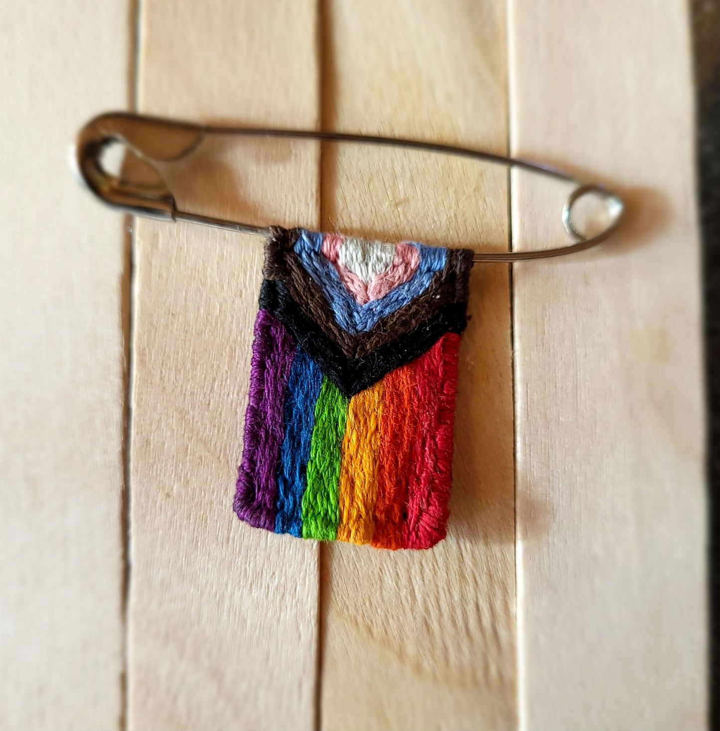 Handstitched Mini Pride Flags on Safety Pins