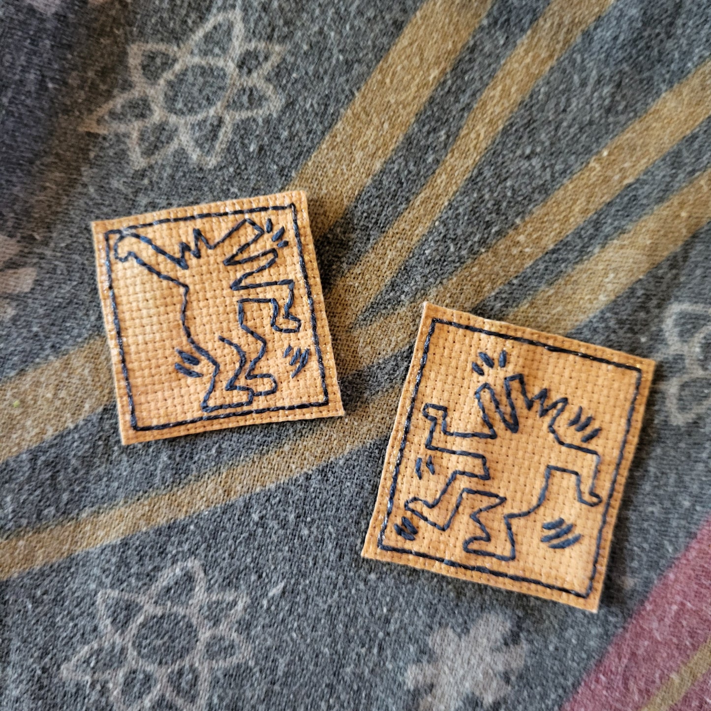 Dancing Dogs, hand stitched Keith Haring Patches