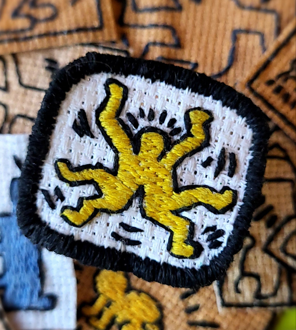 "DANCE" Shared Head, Double Dancers - A Keith Haring Hand Embroidered Patch