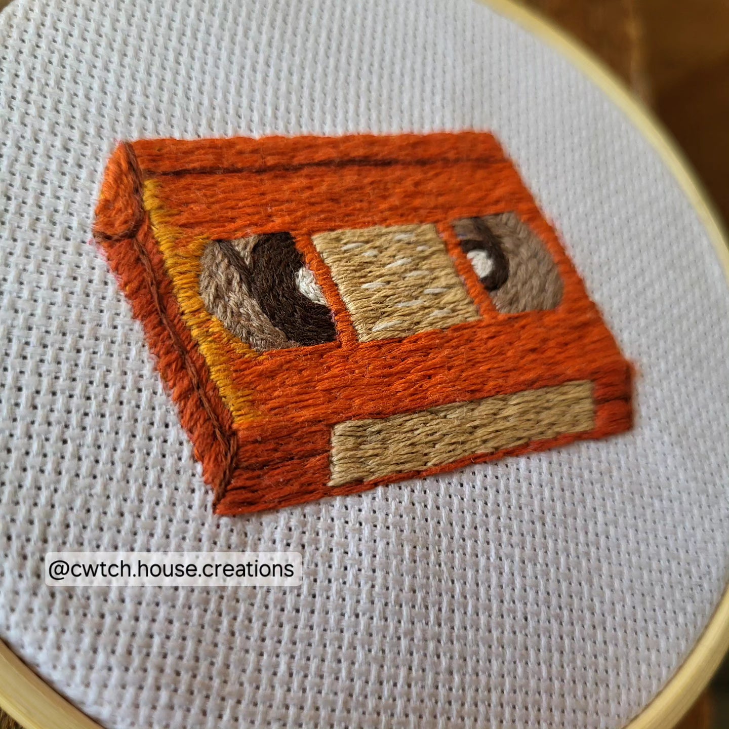 Orange VHS, Nostalgia, Handstitched Embroidery (patch or hoop art)