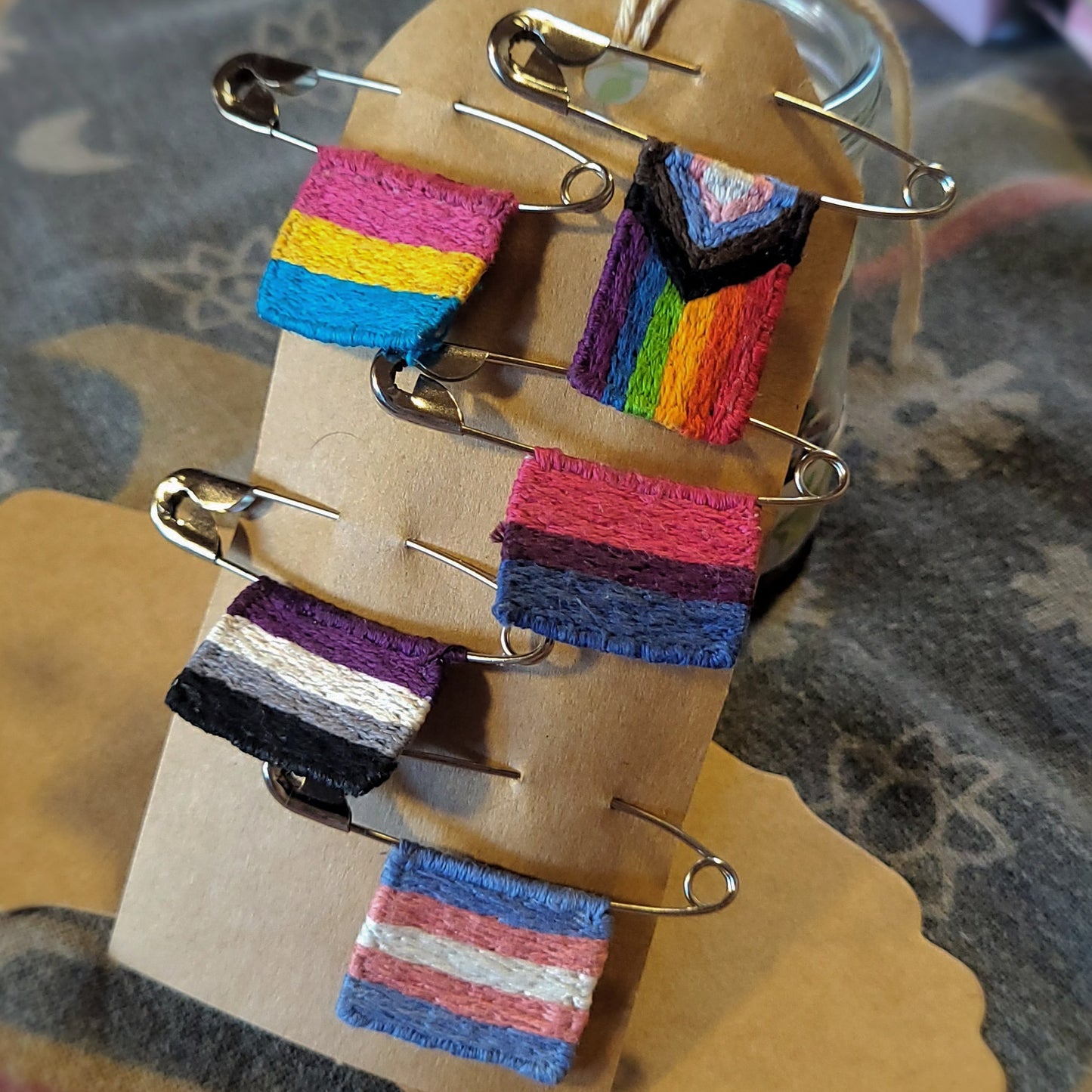 Handstitched Mini Pride Flags on Safety Pins