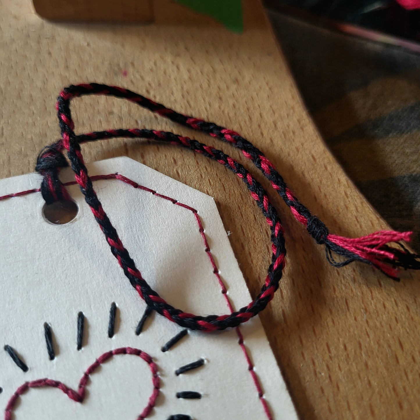 bookmark, hand made keith haring heart dancer embroidery