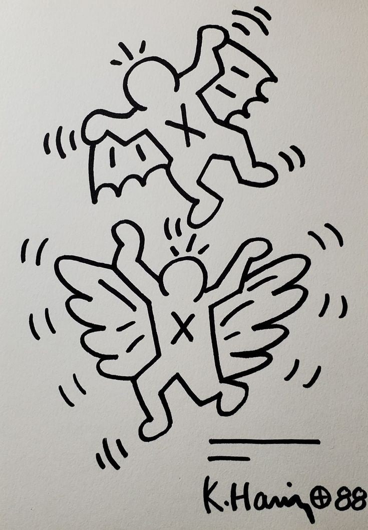 Winged Angel Dancers, Keith Haring sketch Patches