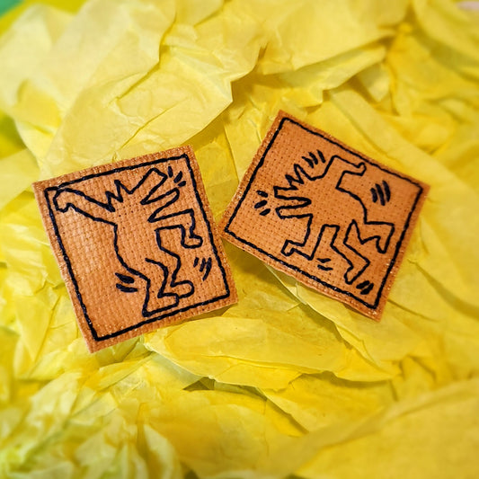 Dancing Dogs, hand stitched Keith Haring Patches