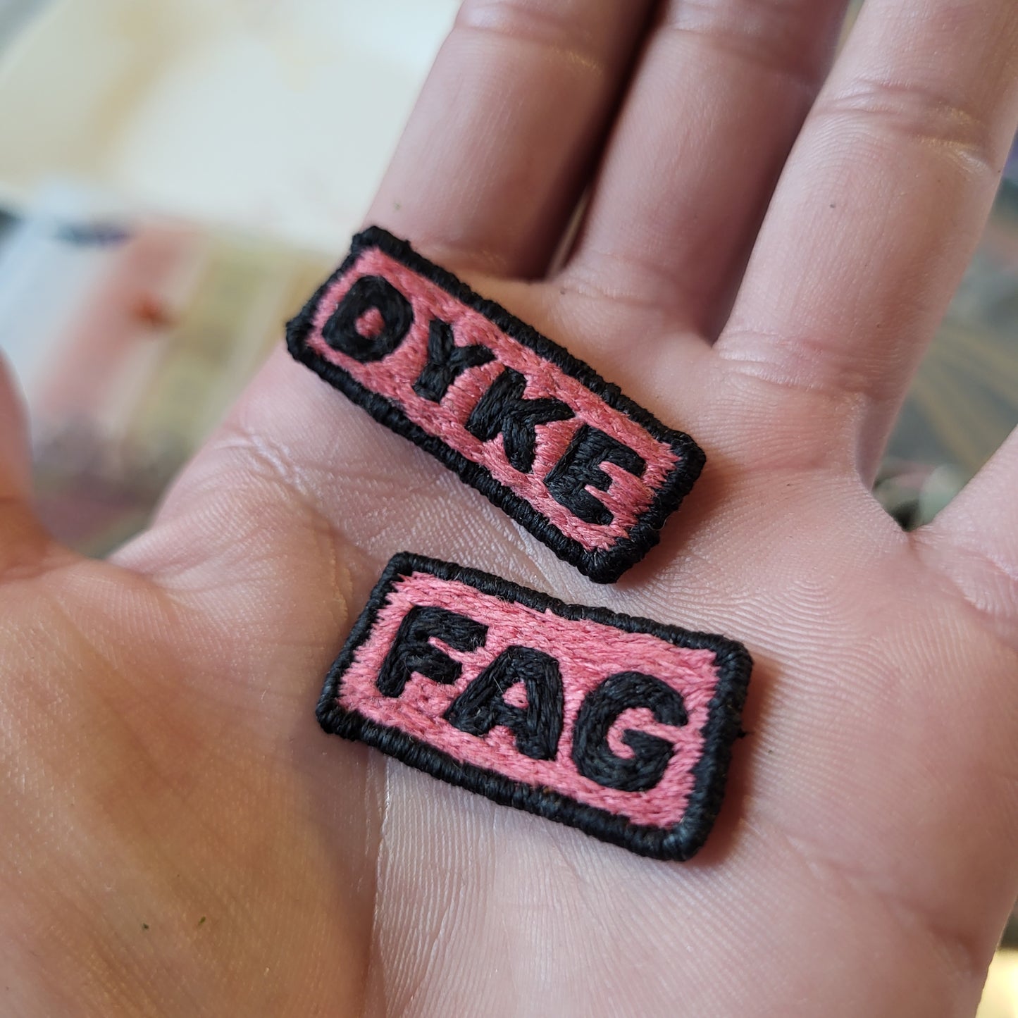 [brat, pink] fag and dyke patches