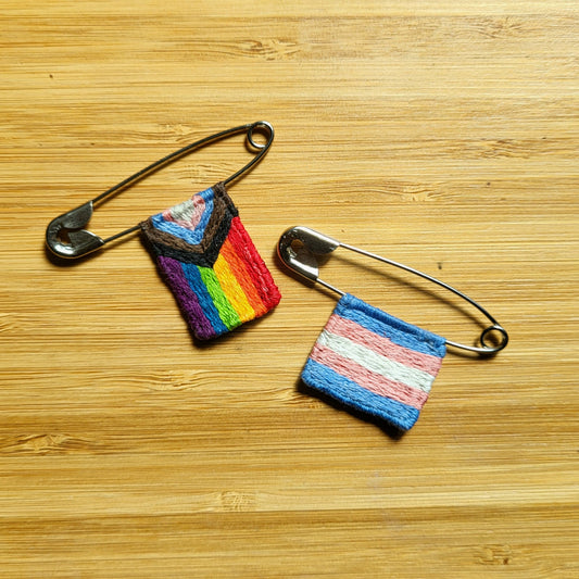 Handstitched Mini Pride Flags on Safety Pins