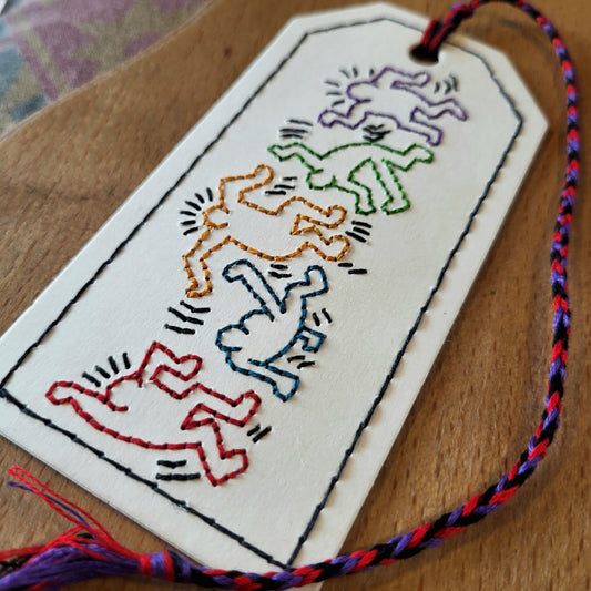 bookmark, handmade keith haring heart dancer embroidery