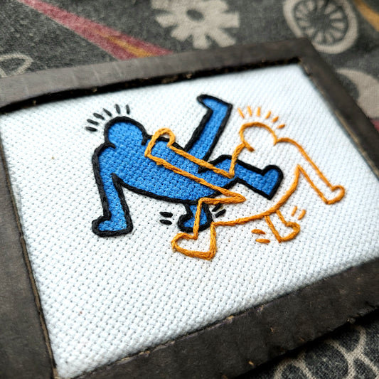 keith haring double barking dogs, handmade, cardboard framed wall art